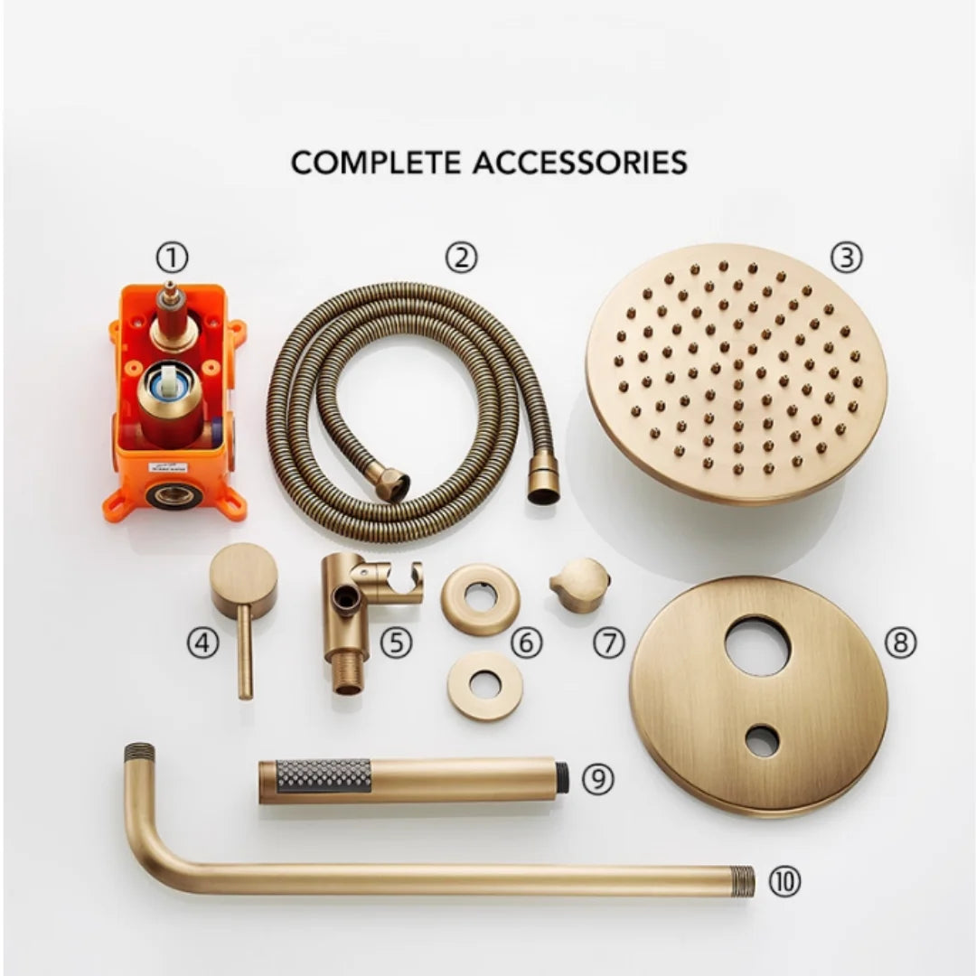 Valmont In-Wall Rainfall Shower System with Handheld – Luxury Brass Shower Set | AllFixture