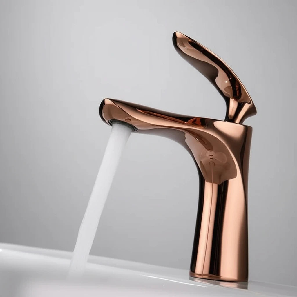 Valmont Rose Gold Bathroom Faucet – Solid Brass | AllFixture