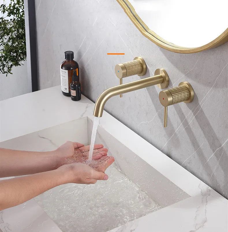 Windsor Brushed Gold Widespread Bathroom Faucet – Dual Handle | AllFixture