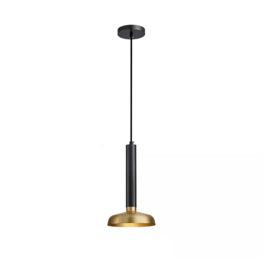 The All Copper Modern Pendant Light by Morsale is a stylish addition with a sleek black cord and ceiling mount, featuring an elegant thin black stem and gold dome-shaped shade against a plain white background, infusing any space with modern sophistication.