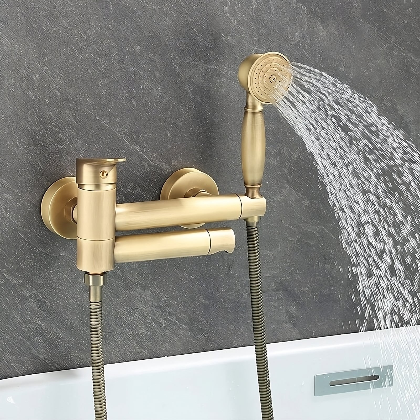 Antique Brass Handheld Shower HeadWith Bathtub Faucet