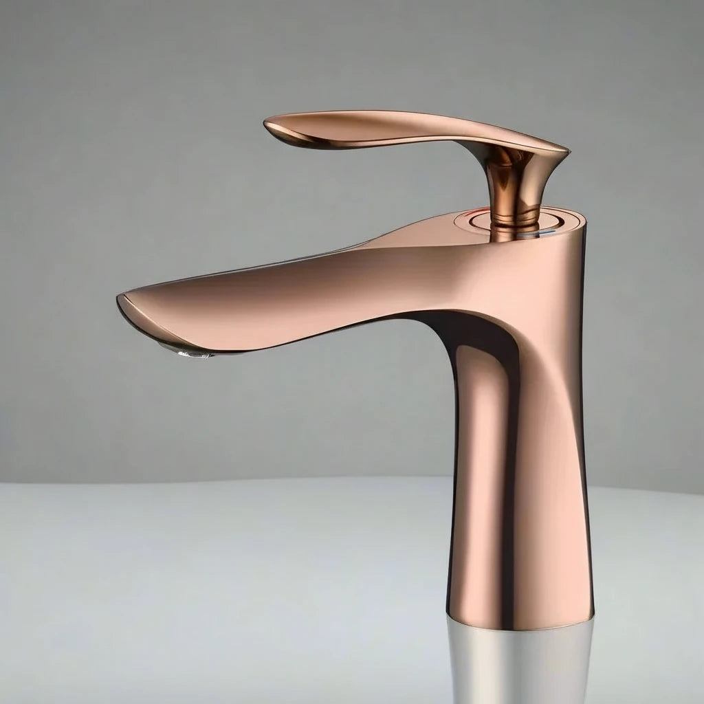 Valmont Rose Gold Bathroom Faucet – Solid Brass | AllFixture