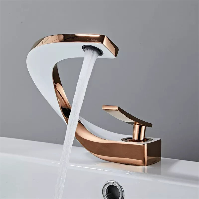 White & Rose Gold Bathroom Sink Faucet