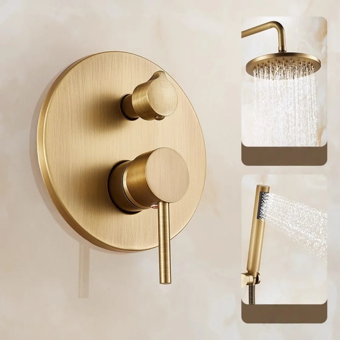 Valmont In-Wall Rainfall Shower System with Handheld – Luxury Brass Shower Set | AllFixture