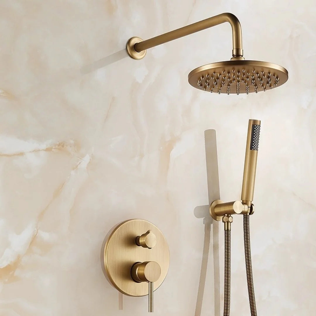 Valmont In-Wall Rainfall Shower System with Handheld – Luxury Brass Shower Set | AllFixture