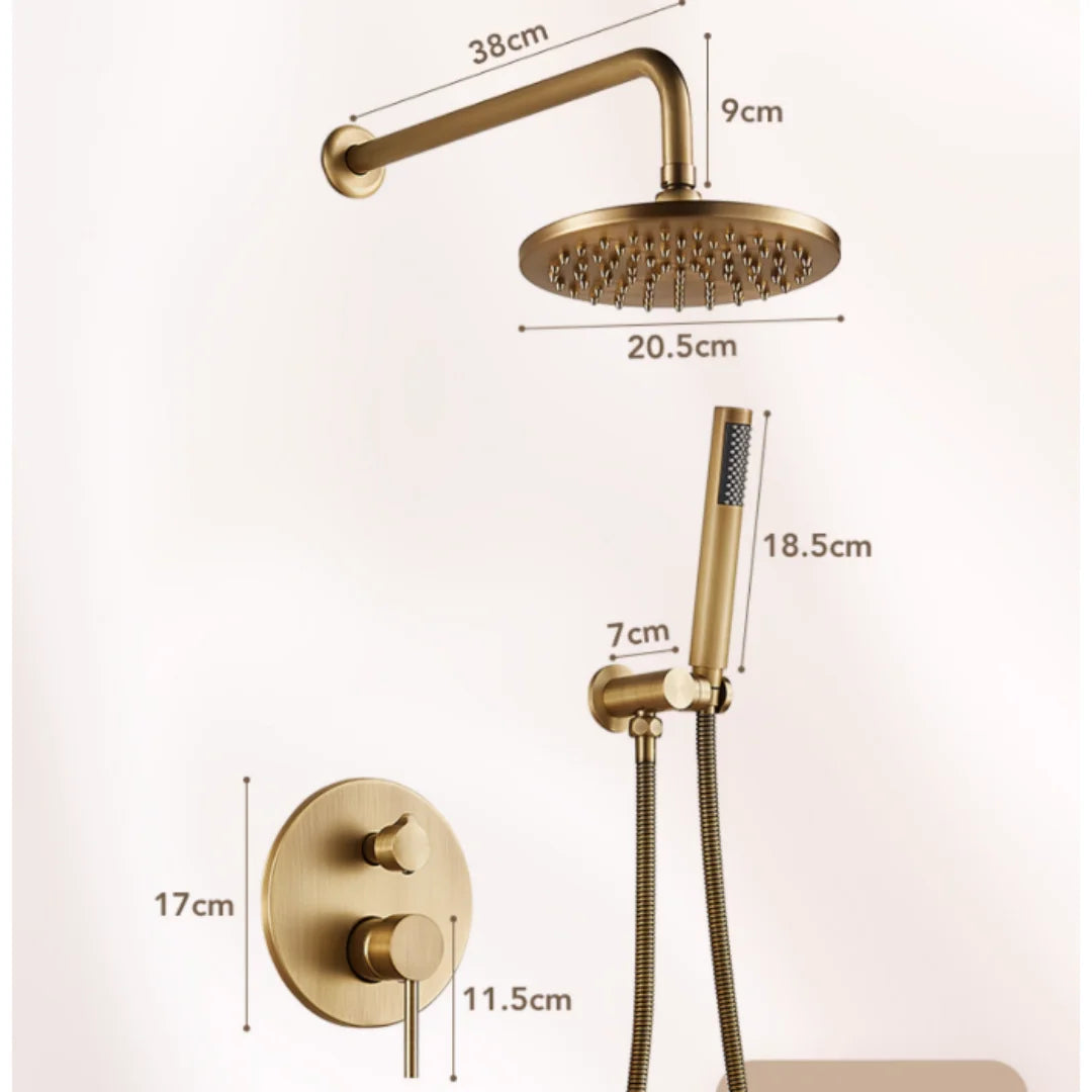 Valmont In-Wall Rainfall Shower System with Handheld – Luxury Brass Shower Set | AllFixture