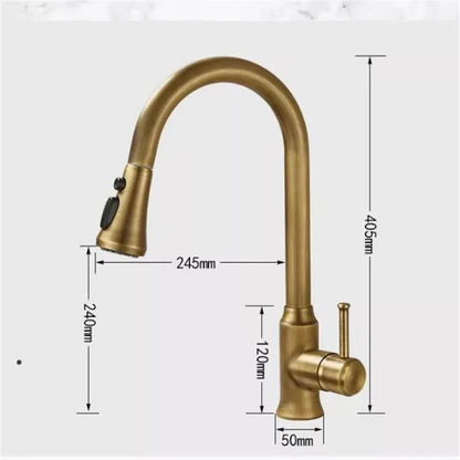 Antique Brass Pull-Down Spout Kitchen Faucet