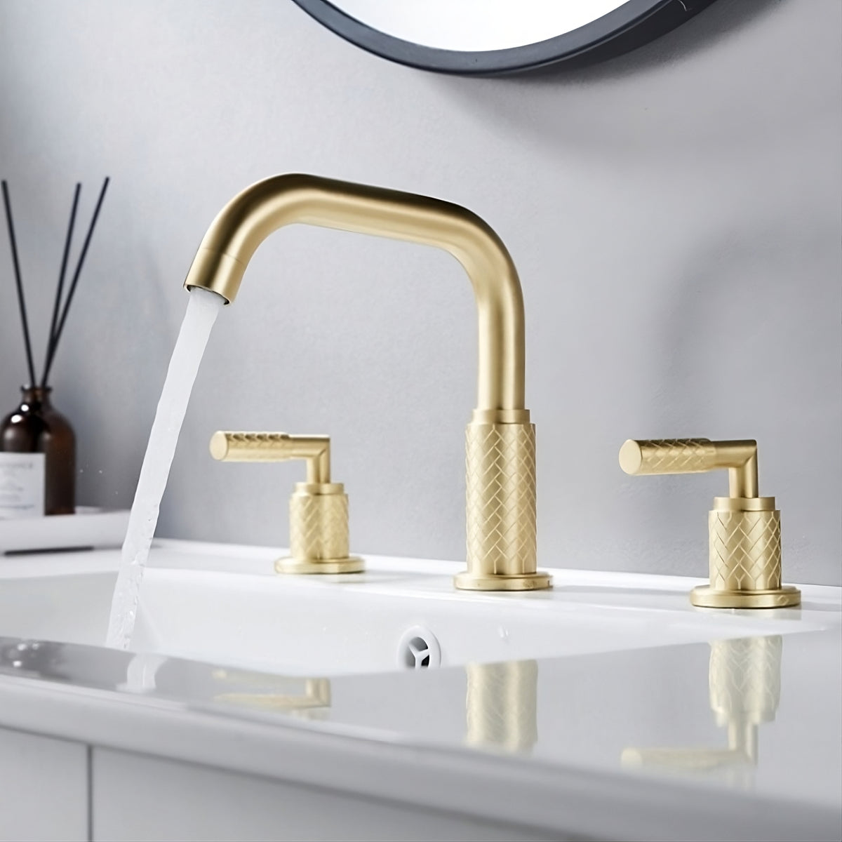 Contemporary Brass Double Handle Bathroom Sink Faucet