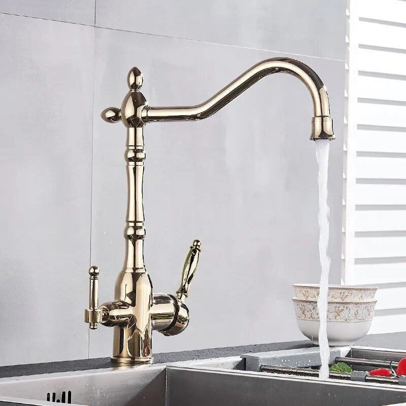 Dual Handle Solid Brass Faucet With Filtered Water Tap