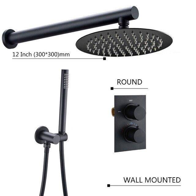 Matte Black Rain Shower Faucet Set With Handheld Shower