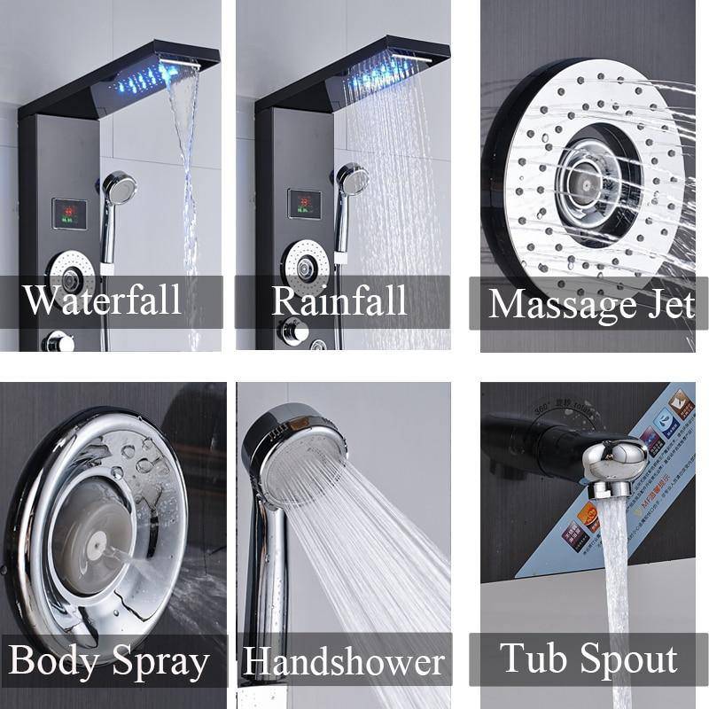 5-Function LED Shower Panel With Massage Jets Waterfall Rainfall