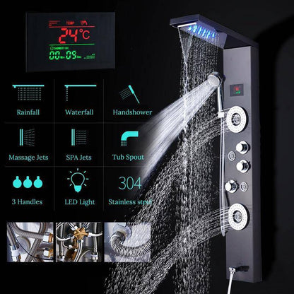 5-Function LED Shower Panel With Massage Jets Waterfall Rainfall