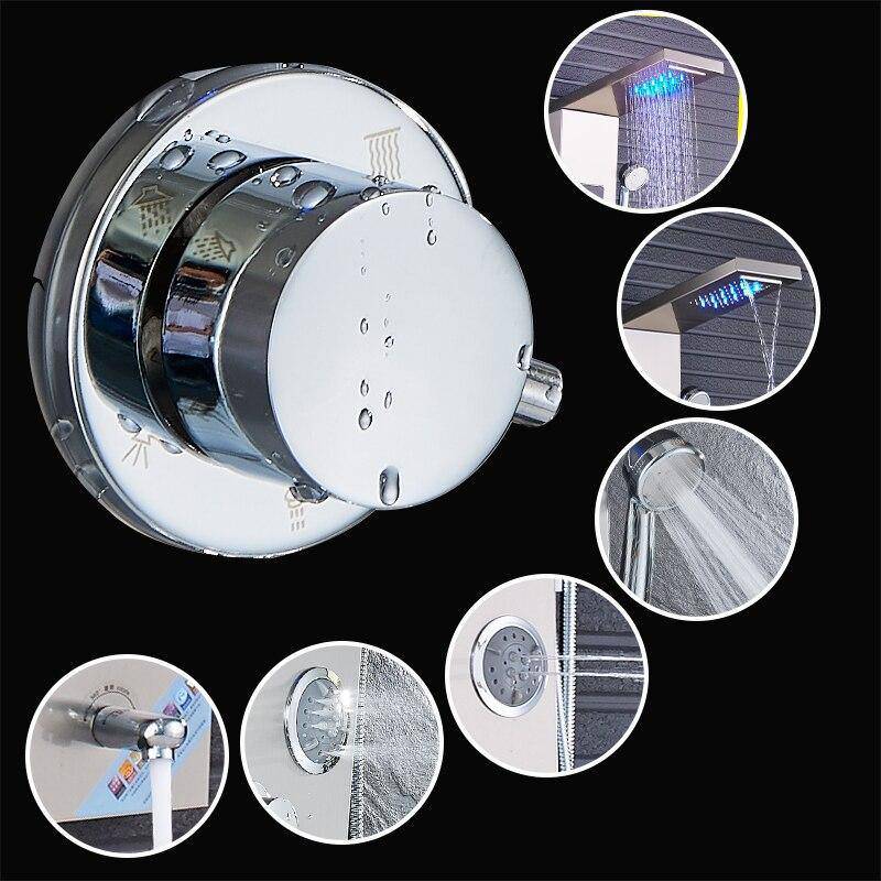 5 Function LED Shower Panel With Massage Jets Waterfall Rainfall