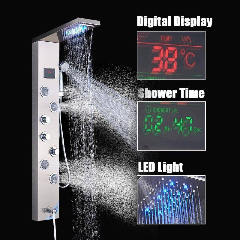 5 Function LED Shower Panel With Massage Jets Waterfall Rainfall