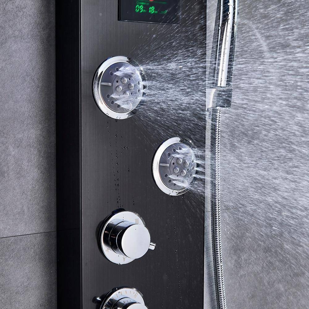 5-Stage LED Full Body Shower Panel With Massage Jets - Charcoal