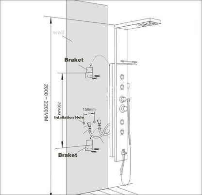 5-Stage LED Full Body Shower Panel With Massage Jets - Charcoal