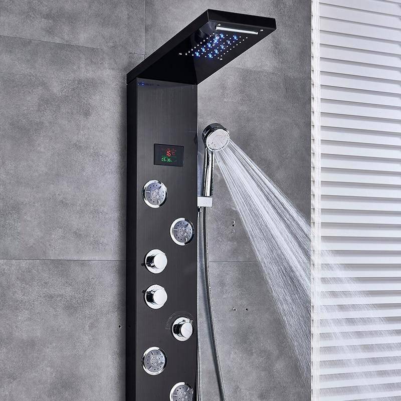 5-Stage LED Full Body Shower Panel With Massage Jets - Charcoal