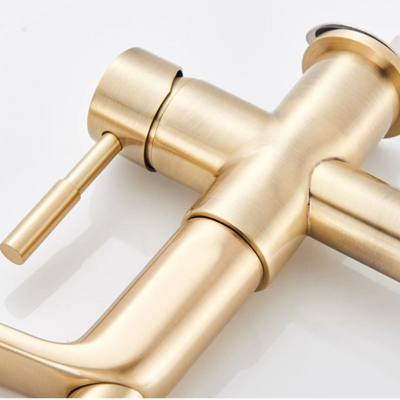 Brushed Gold Solid Brass Kitchen Faucet With Purified Water Tap