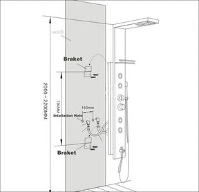 6-Function Stainless Steel Wall Shower Panel, Charcoal