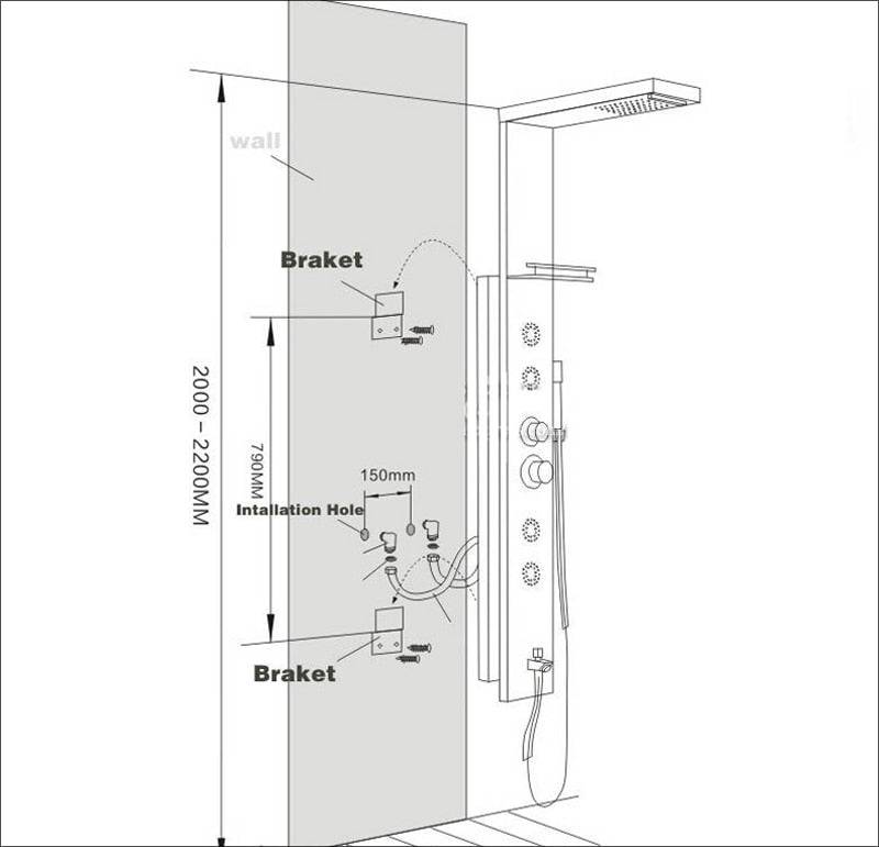 6-Function Stainless Steel Wall Shower Panel, Charcoal