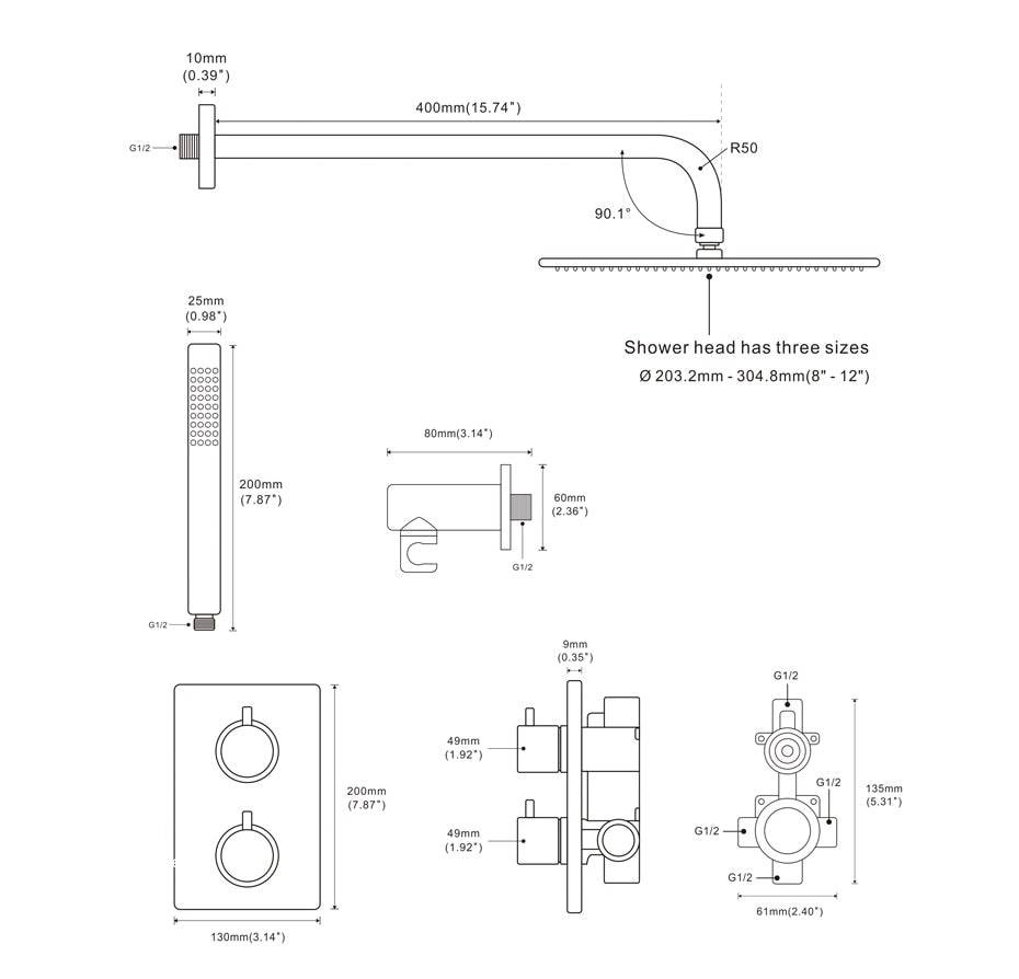 Wasser™ Brushed Gold Thermostatic Shower System