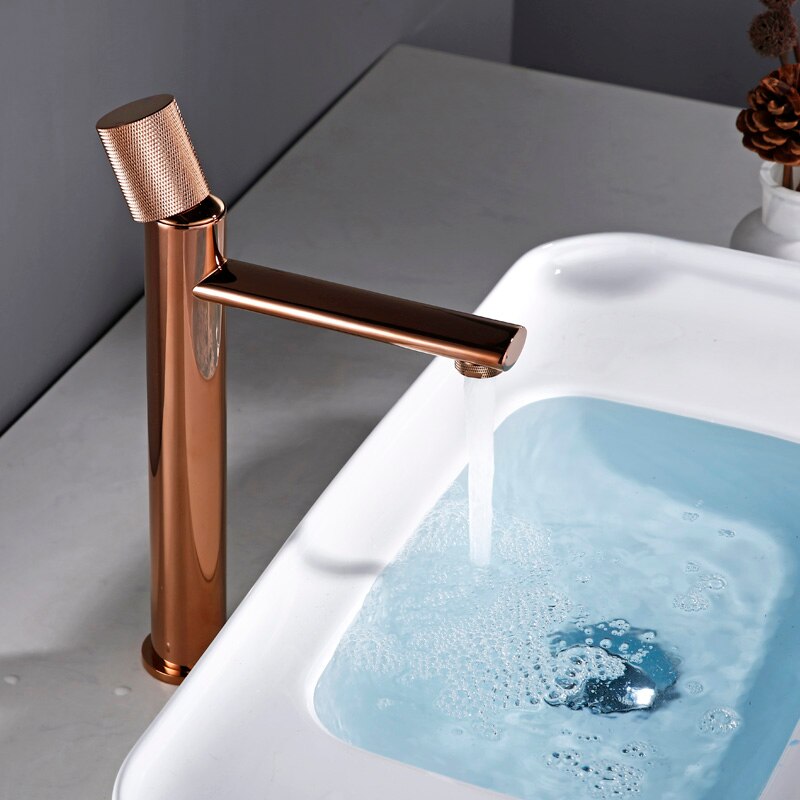 Single Handle Polished Rose Gold Bathroom Basin Faucet