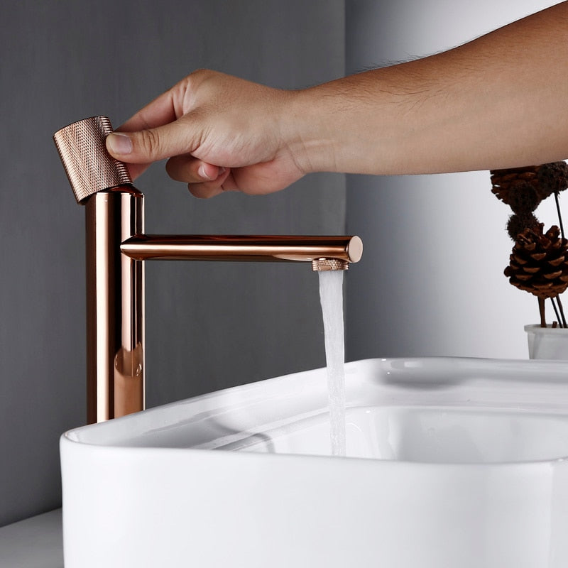 Single Handle Polished Rose Gold Bathroom Basin Faucet