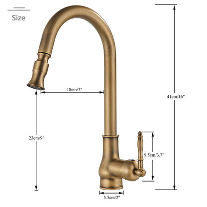 Antique Brass Pull-Down Kitchen Faucet