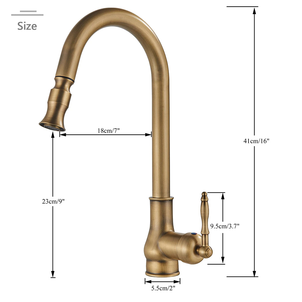 Antique Brass Pull-Down Kitchen Faucet