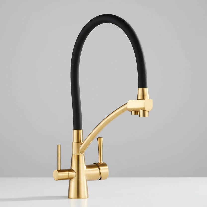 Windsor Solid Brass Kitchen Faucet – Pull Down Dual Handle | AllFixture