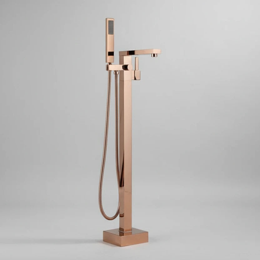 Valmont Rose Gold Floor Mounted Bathtub Filler Shower Faucet | AllFixture