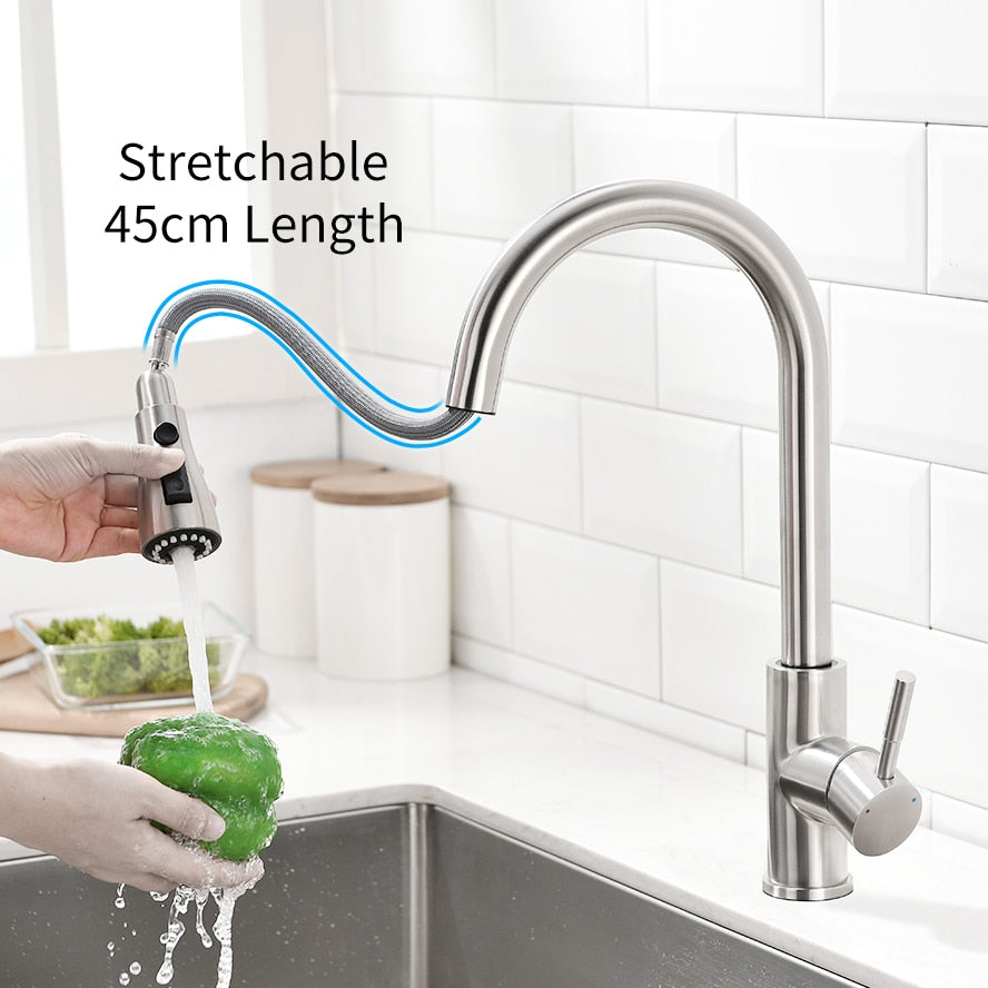 Stainless Steel Smart Touch Pull Out Kitchen Faucet