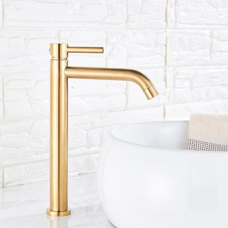 Deck Mounted Bathroom Sink Faucet, Brushed Gold