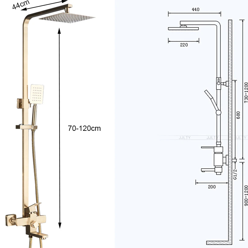 Solid Brass Rainfall Bath Shower System With Swivel Bath Spout