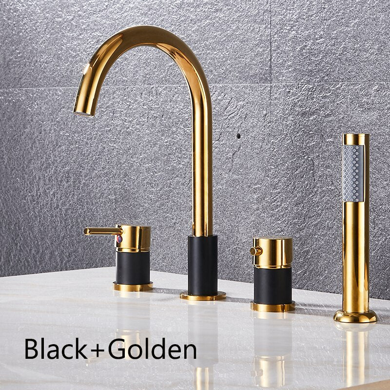 Deck Mounted Bathroom Faucet Set with Handheld Shower