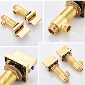 Double Handle Deck Mounted Bathroom Faucet, Polished Gold