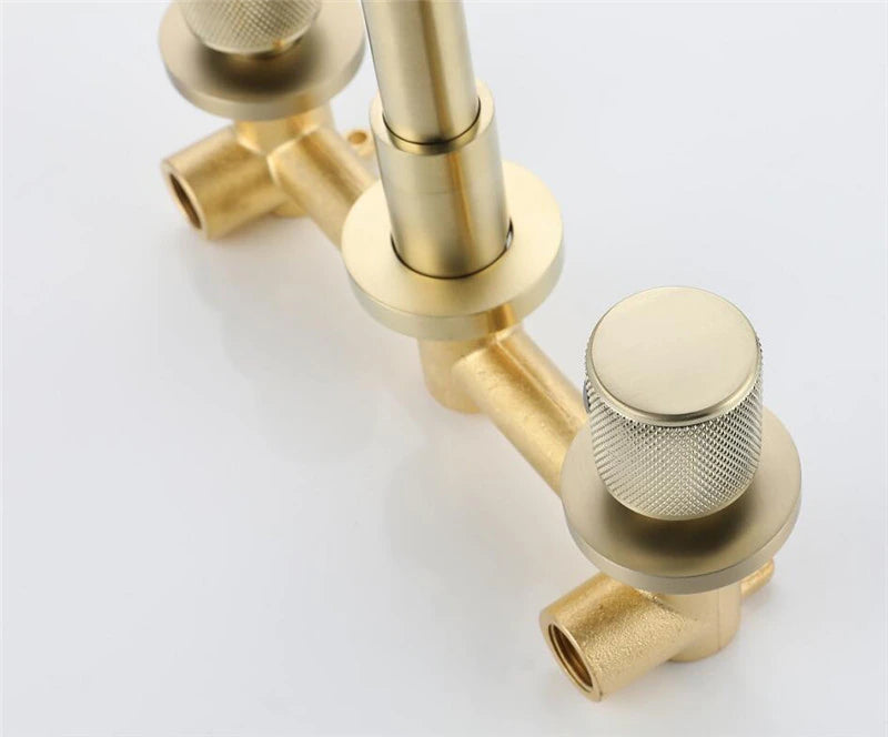 Solid Brass Wall Mounted Bathroom Faucet, Brushed Gold