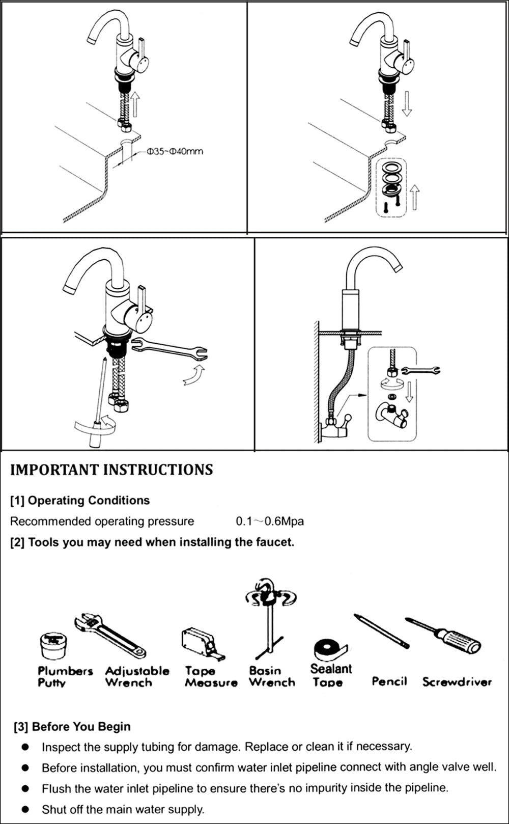 Wall Mounted Dual Handle Pull Down Spout Kitchen Faucet