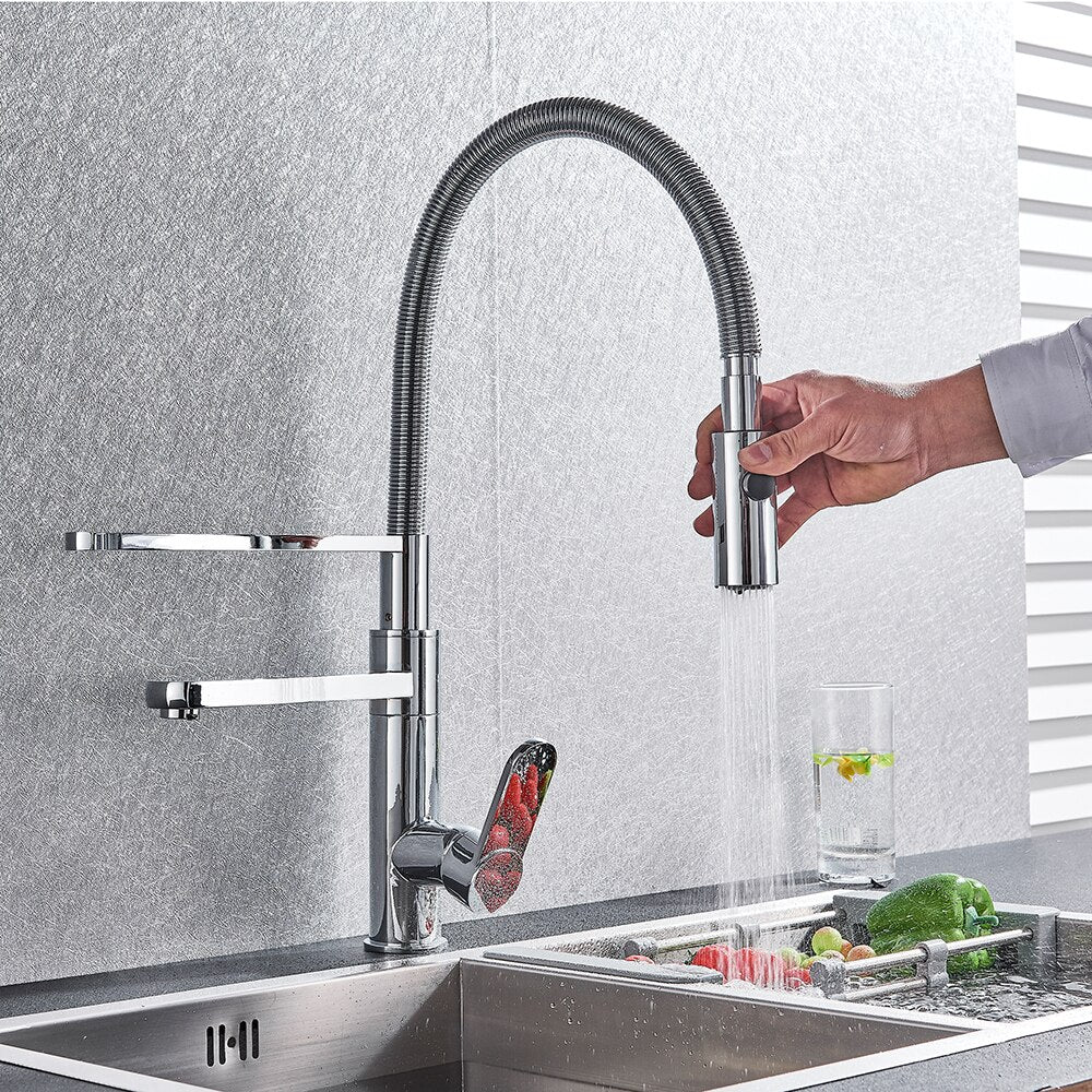 Deck Mounted Swivel Spout Pull Down Kitchen Faucet