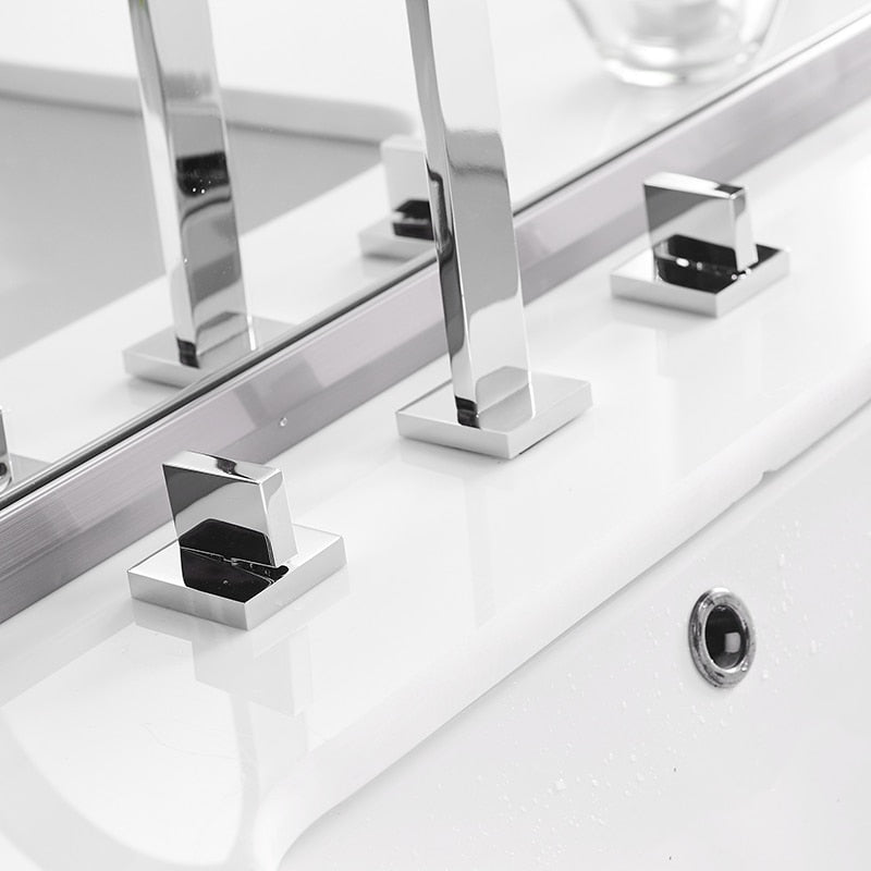 Double Handle Deck Mounted Bathroom Sink Faucet