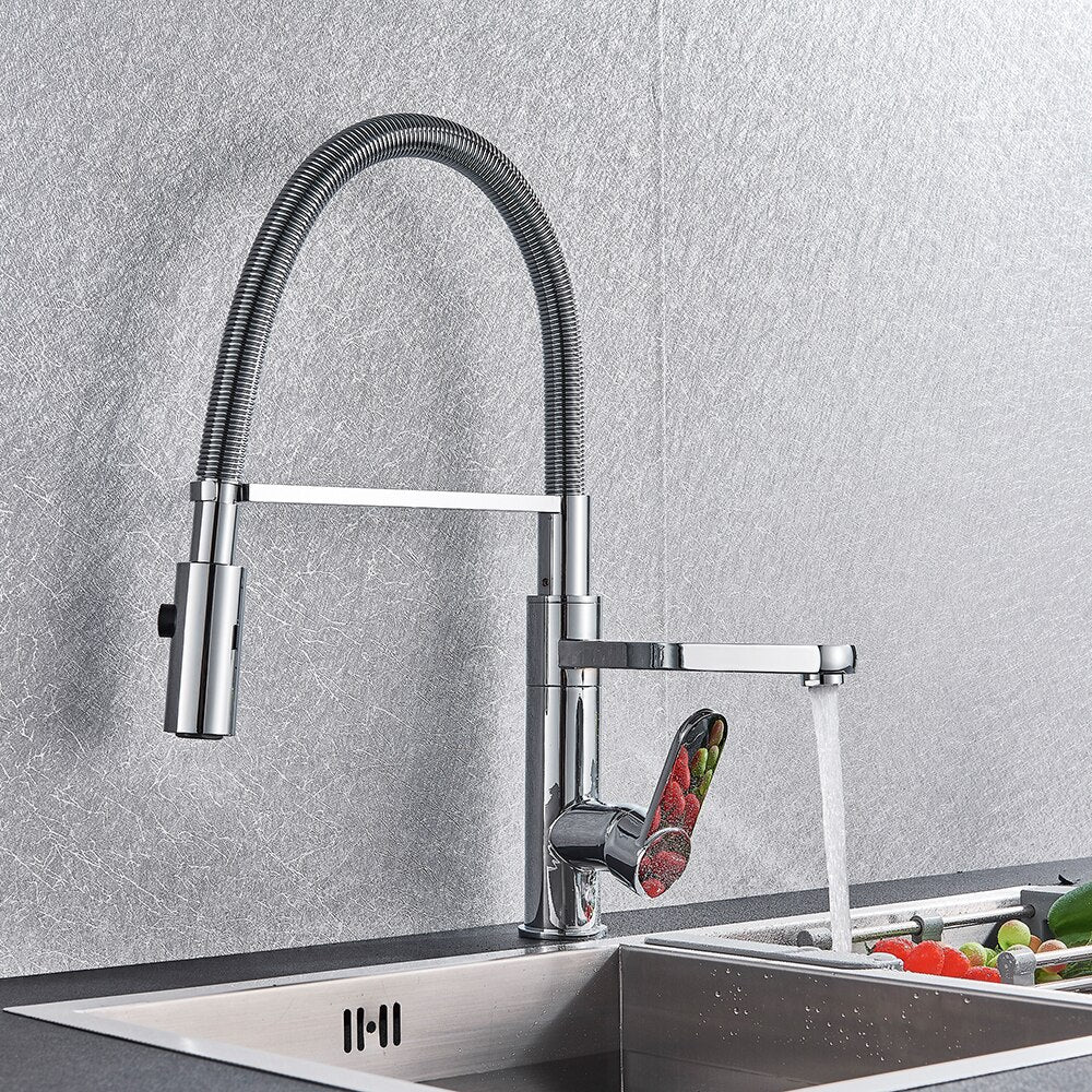 Deck Mounted Swivel Spout Pull Down Kitchen Faucet