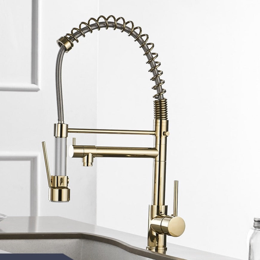 Solid Brass Pull Out Spring Spout Kitchen Faucet