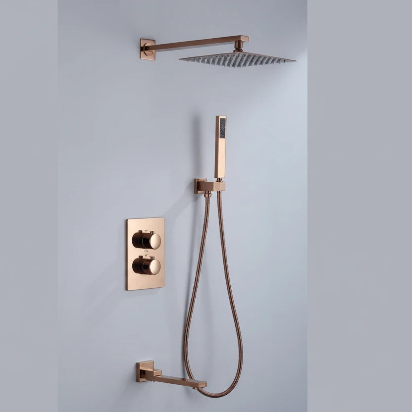 Valmont Rose Gold Complete Shower System With Bathtub Filler | AllFixture
