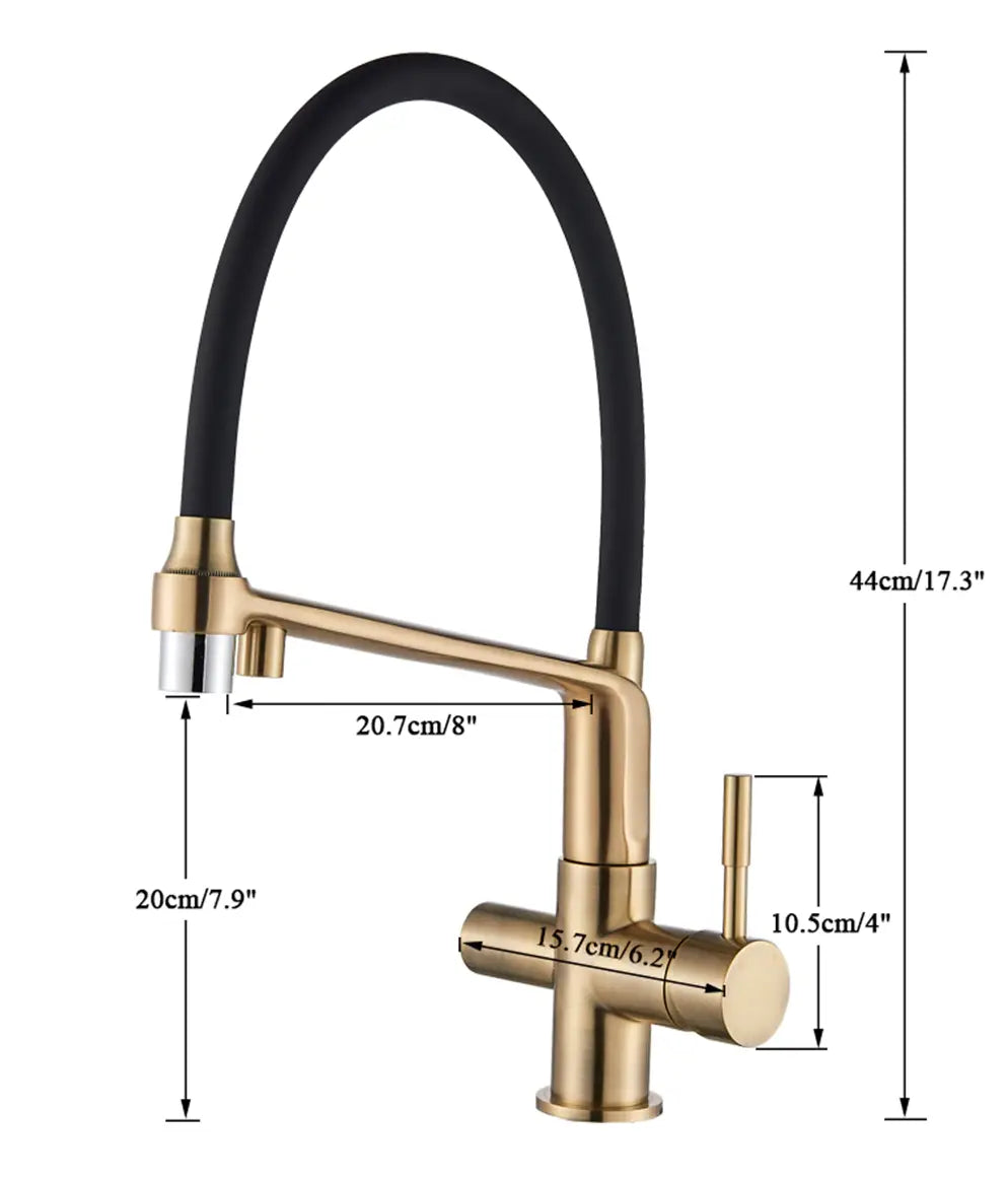 Brushed Gold Solid Brass Kitchen Faucet With Purified Water Tap