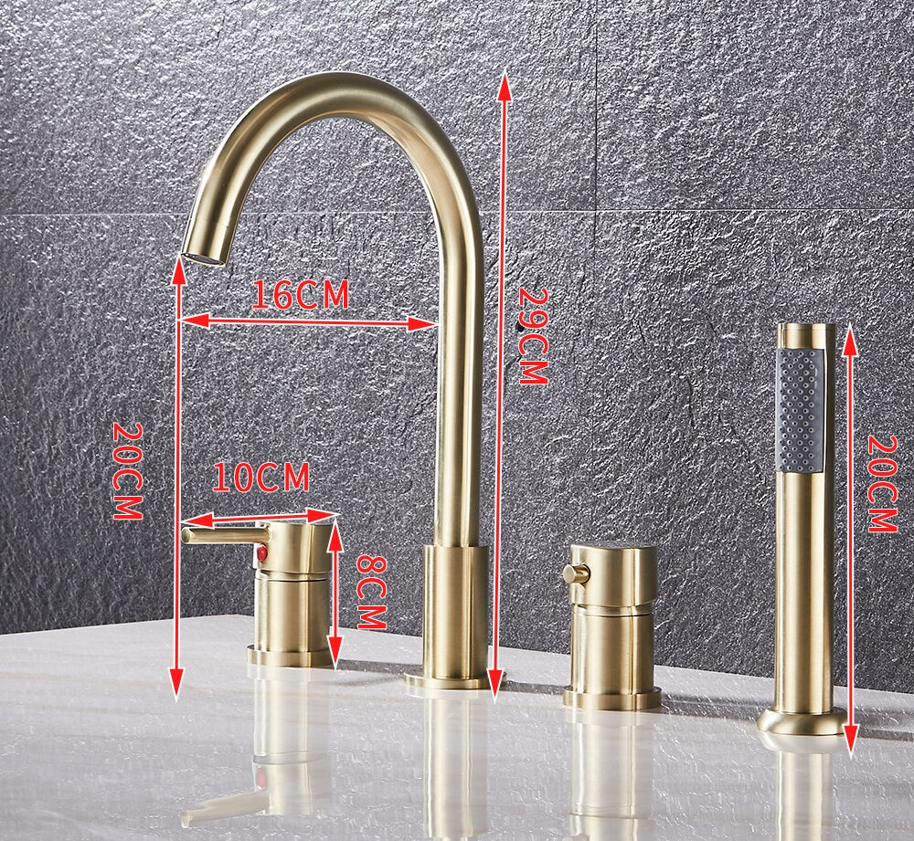 Deck Mounted Bathroom Faucet Set with Handheld Shower
