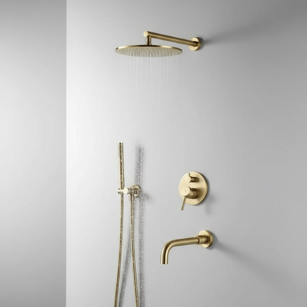 Windsor Complete Shower System With Bathtub Faucet – Brushed Gold | AllFixture