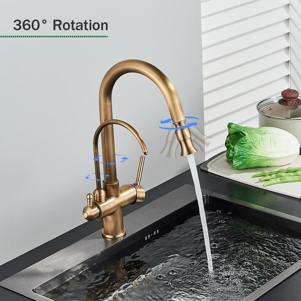 Touch Sensor Antique Brass Kitchen Faucet With Filtered Water Tap