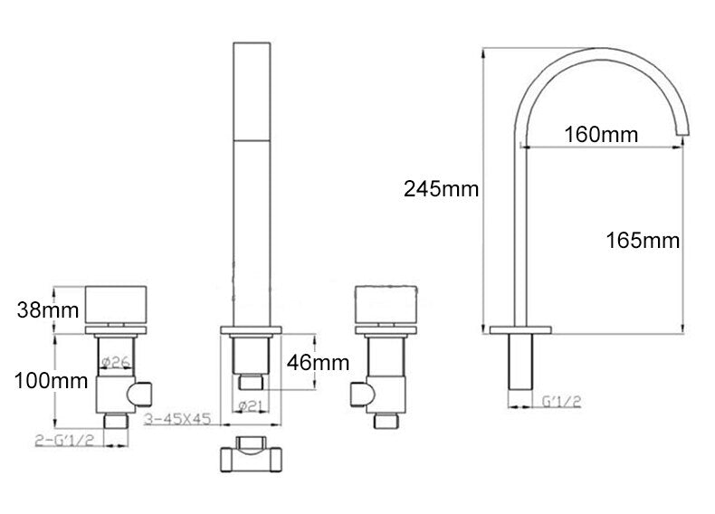 Double Handle Deck Mounted Bathroom Sink Faucet