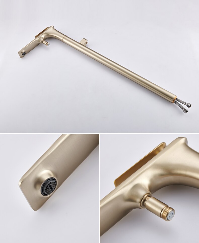 Brushed Gold Floor Mounted Bathtub Faucet Shower Mixer