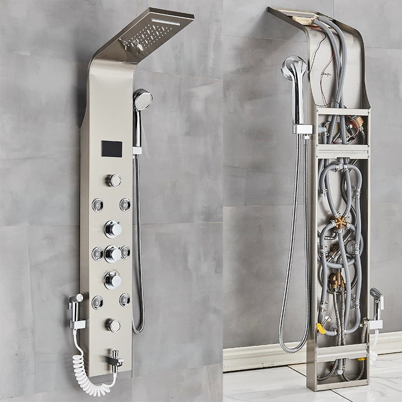 6-Function Wall Shower Panel With Massage Jets, Brushed Nickel